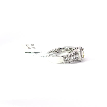 0.30ct Natural Yellow Princess-Cut(4 pc) Diamond Ring | 0.66ct Side Diamonds | 14K WG