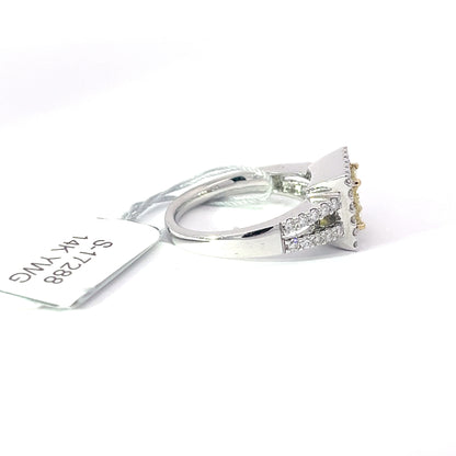 0.54ct Natural Yellow Princess-Cut(4 pc) Diamond Ring | 0.58ct Side Diamonds | 14K YWG