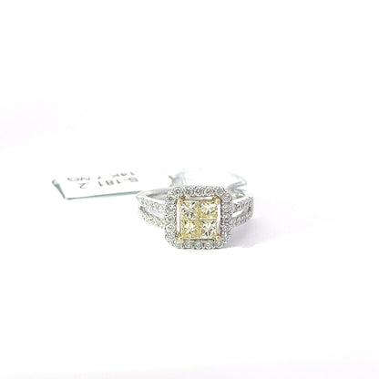 0.79ct Natural Yellow Princess-Cut Diamond Ring | 0.66ct Side Diamonds | 14K YWG