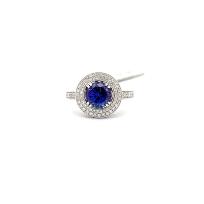 2.11ct Natural Round Tanzanite Center & 0.75ct Natural Side Diamonds Ring | 14K WG