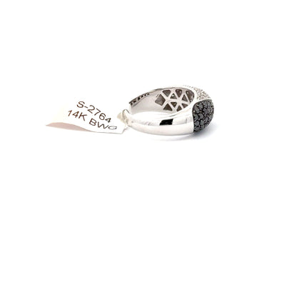 14K WHITE GOLD | 0.64 CT NATURAL DIAMOND | 0.81 CT NATURAL BLACK DIAMONDS RING.