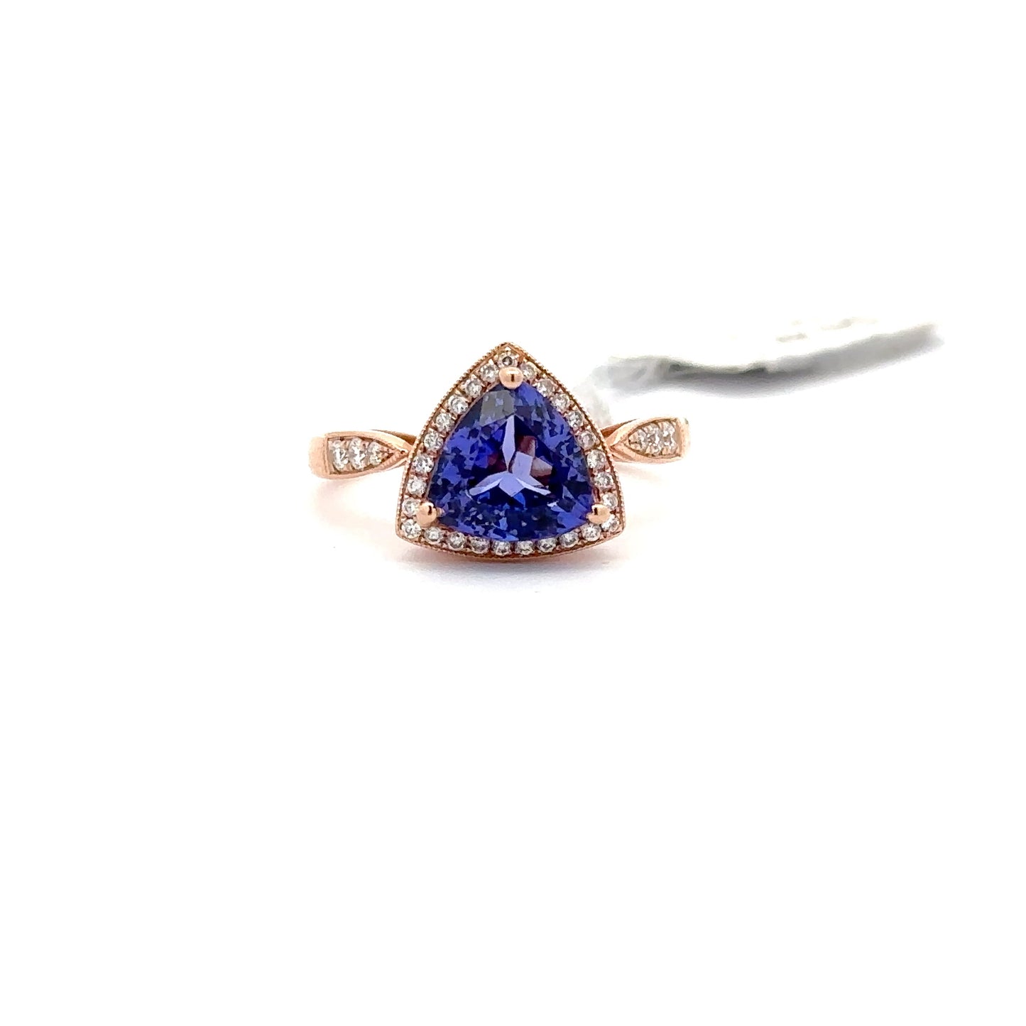 2.60ct Natural Trillion-Cut Tanzanite Center & 0.24ct Natural Side Diamonds Ring | 14K RG