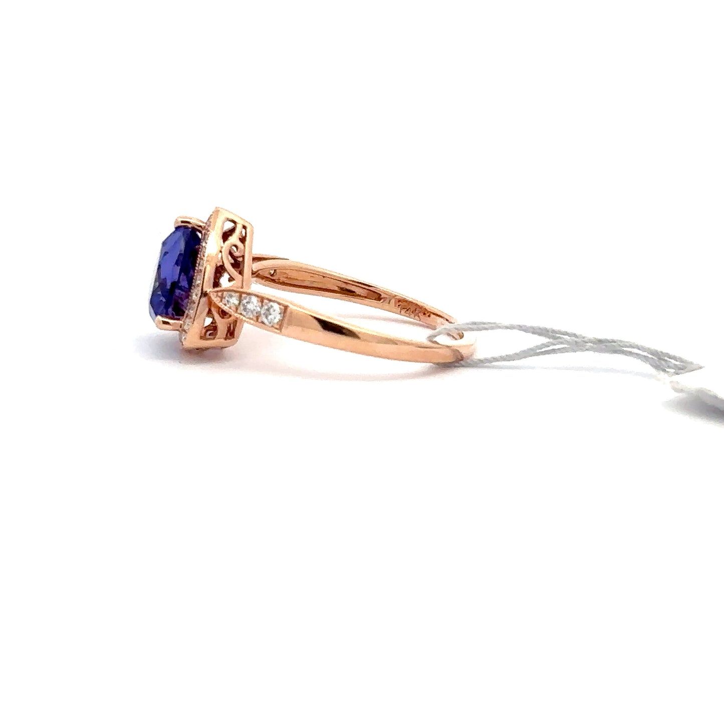 2.60ct Natural Trillion-Cut Tanzanite Center & 0.24ct Natural Side Diamonds Ring | 14K RG