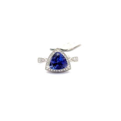2.27ct Natural Trillion-Cut Tanzanite Center & 0.24ct Natural Side Diamonds Ring | 14K WG