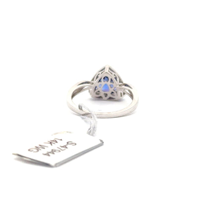 2.27ct Natural Trillion-Cut Tanzanite Center & 0.24ct Natural Side Diamonds Ring | 14K WG