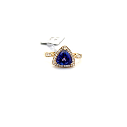 1.77ct Natural Trillion-Cut Tanzanite Center & 0.24ct Natural Side Diamonds Ring | 14K YG