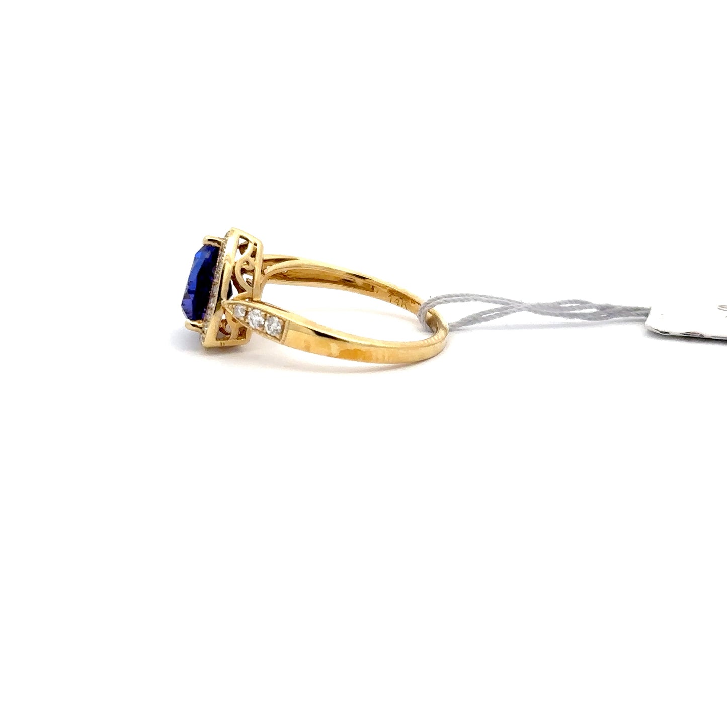 1.77ct Natural Trillion-Cut Tanzanite Center & 0.24ct Natural Side Diamonds Ring | 14K YG