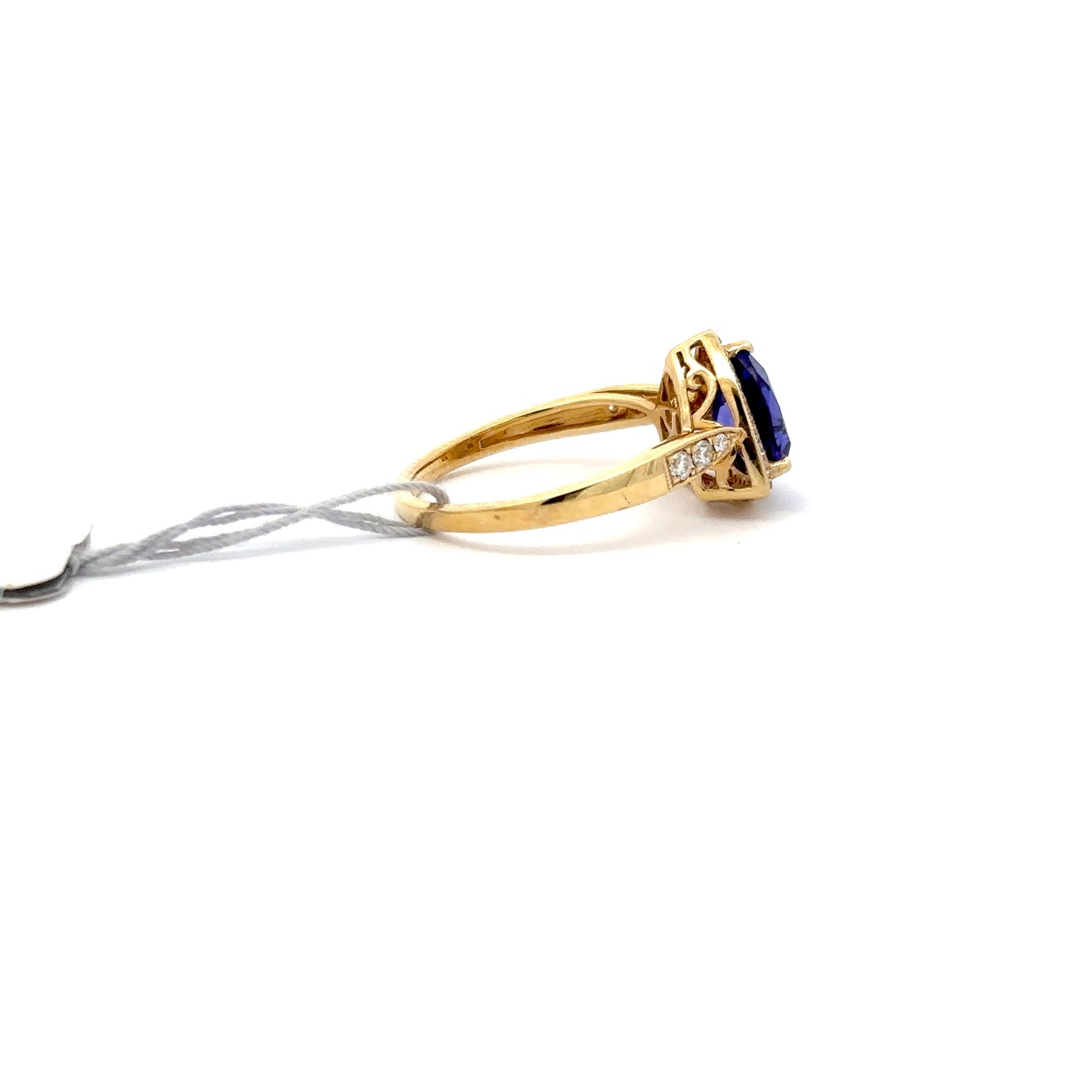 1.77ct Natural Trillion-Cut Tanzanite Center & 0.24ct Natural Side Diamonds Ring | 14K YG