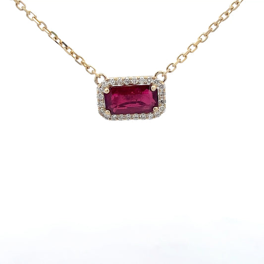 3.09 ct Natural Ruby | 0.45 ct Natural Diamonds | 14k Yellow Gold Necklace