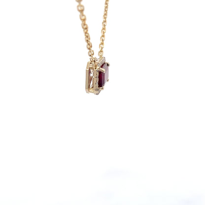 3.09 ct Natural Ruby | 0.45 ct Natural Diamonds | 14k Yellow Gold Necklace