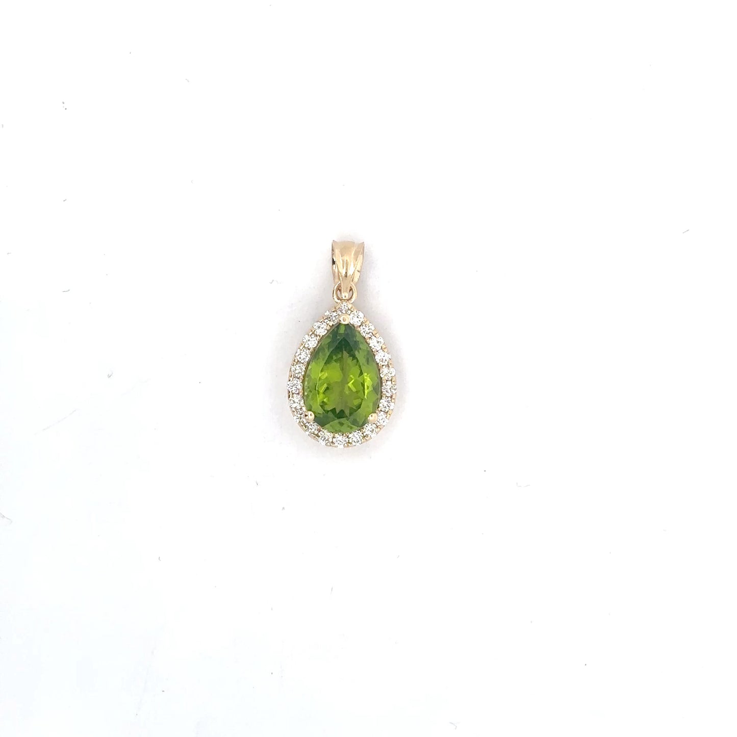3.52 ct natural Peridot | 0.45 ct Natural Diamonds | 14k Yellow Gold Pendant