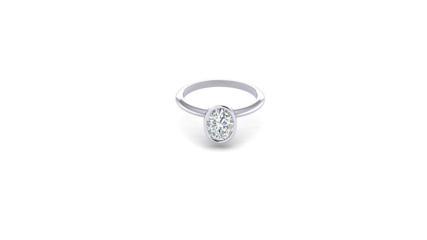 1.10 ctw Oval Shape Lab Grown Diamond | Bezel Set Setting | Solitaire Ring.