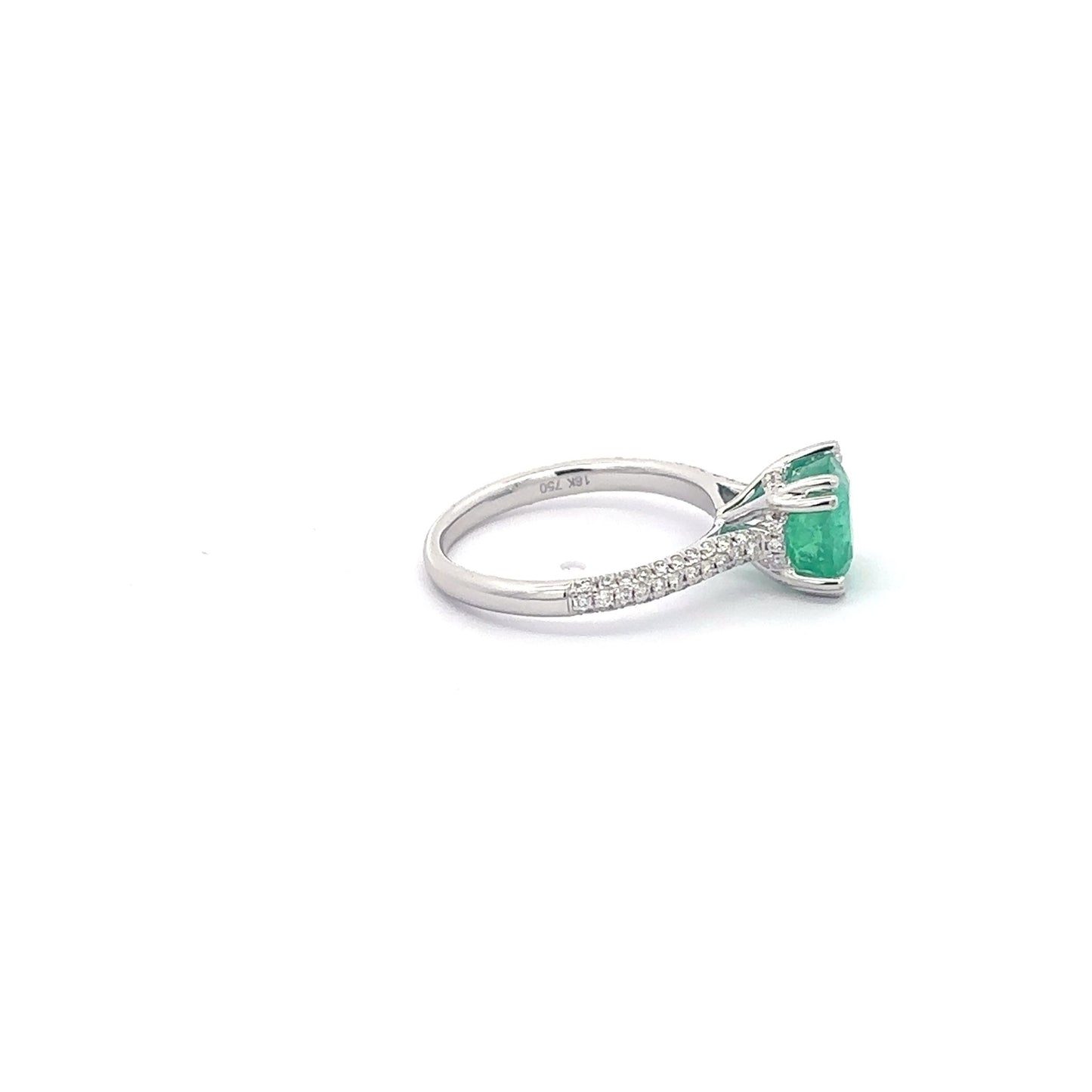 1.95 ct Natural Colombian Emerald | 0.42 ctw Natural Side Diamonds | 18k White Gold Ring.