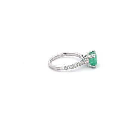 1.95 ct Natural Colombian Emerald | 0.42 ctw Natural Side Diamonds | 18k White Gold Ring.