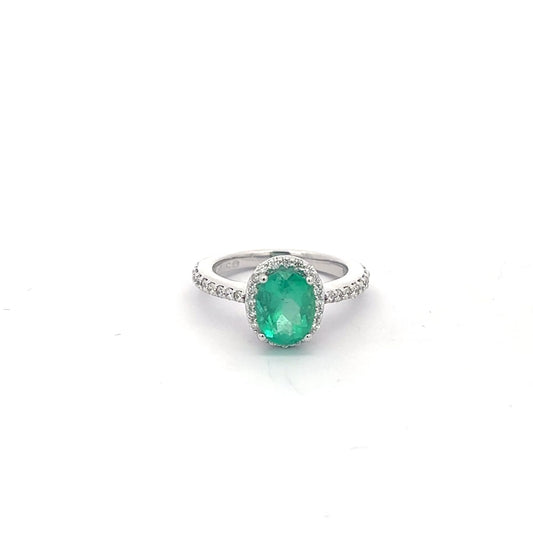 1.87 ct Natural Colombian Emerald | 0.63 ctw Natural Side Diamonds | 14k White Gold Ring.