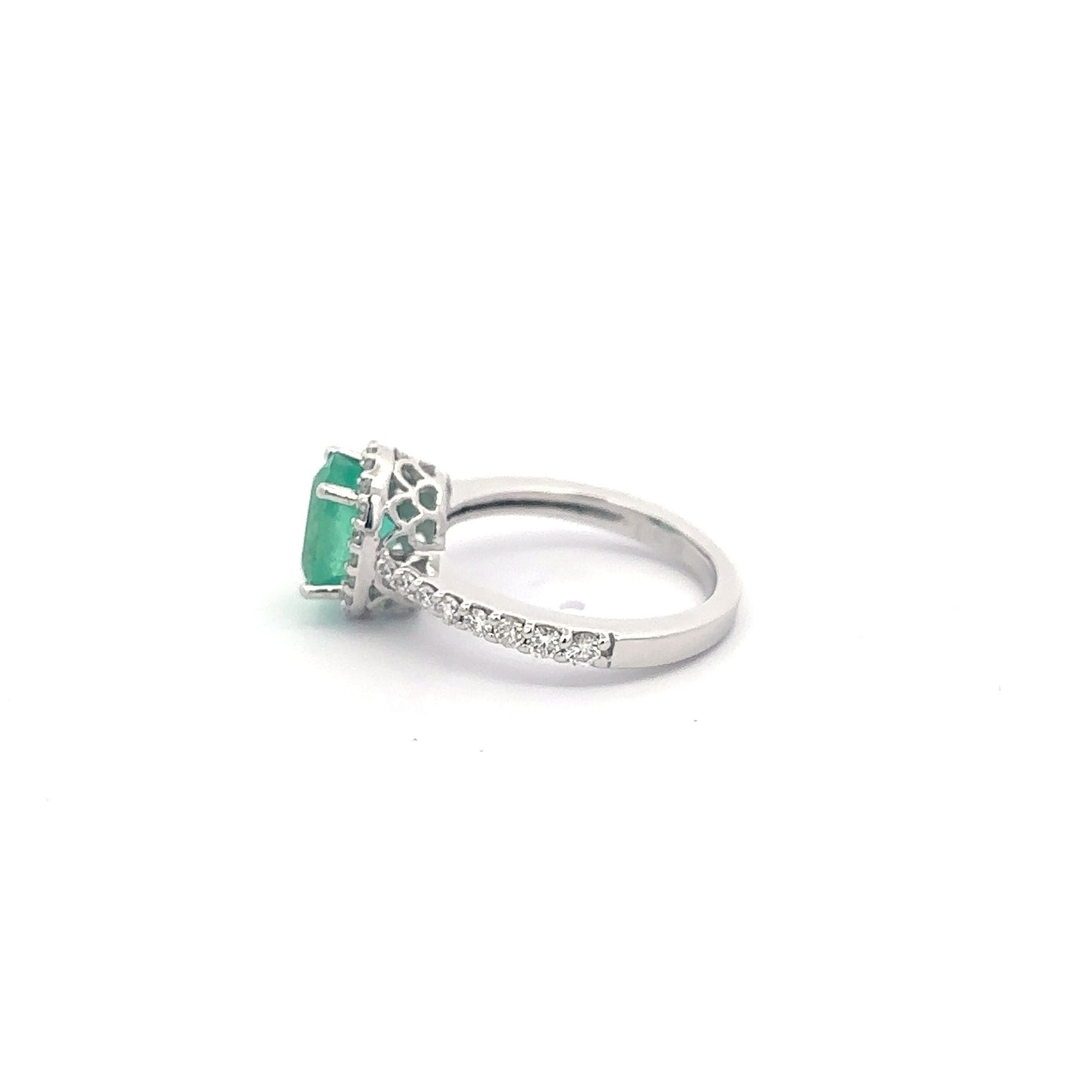 1.87 ct Natural Colombian Emerald | 0.63 ctw Natural Side Diamonds | 14k White Gold Ring.