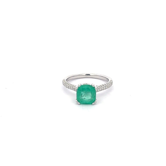 1.95 ct Natural Colombian Emerald | 0.42 ctw Natural Side Diamonds | 18k White Gold Ring.