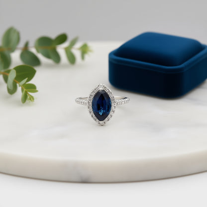Natural Marquise-Cut Blue Sapphire in Platinum