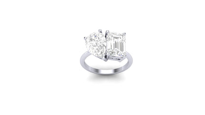 2.76 ct Emerald Cut Lab Grown Diamond | Color: E | Clarity: VVS | 2.35 ct Pear Shape Lab Grown Diamond | Color: E | Clarity: VVS | Designer Ring.