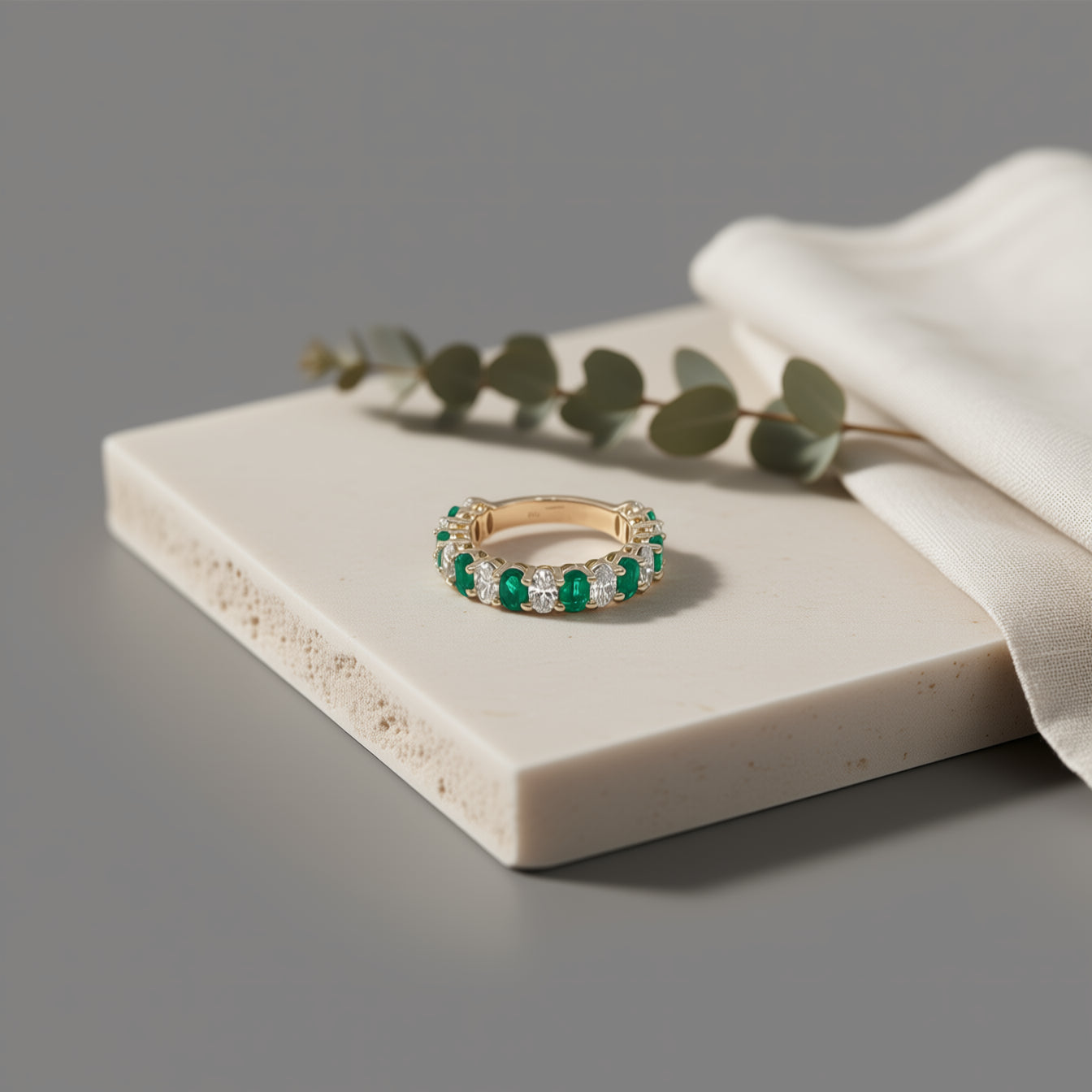 1.78 ct Natural Emeralds Band | 1.72 ct Lab-Grown Diamonds | 14k Yellow Gold