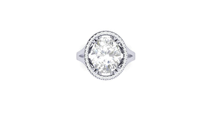 4.54 ct Oval Cut Center Lab Grown Diamond | Color: E | Clarity: VVS | 0.17 ct Lab Grown Side Diamonds | Halo Ring.