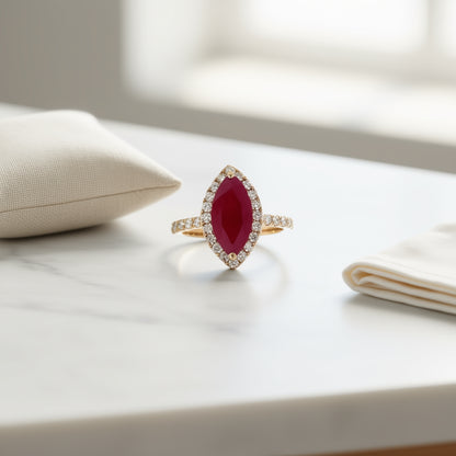 Natural Marquise-Cut Burmese Ruby in 14K Yellow Gold