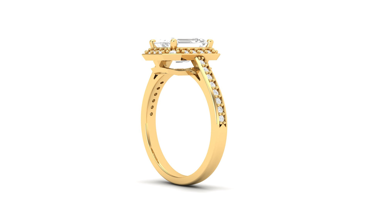 1.75 ct Emerald Cut Center Lab Grown Diamond | Color: E | Clarity: VVS | 0.25 ct Lab Grown Side Diamonds. | Designer Ring.