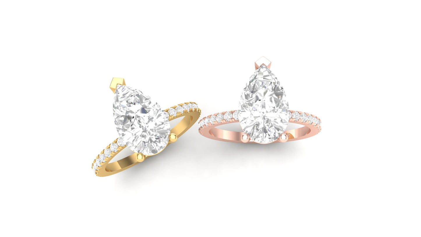 2.37 ct Pear Center Lab Grown Diamond | Color: E | Clarity: VVS | 0.25 ct Lab Grown Side Diamonds. | Designer Ring.