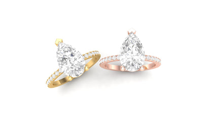 2.37 ct Pear Center Lab Grown Diamond | Color: E | Clarity: VVS | 0.25 ct Lab Grown Side Diamonds. | Designer Ring.