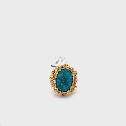 14k Yellow Gold Turquoise Ring.