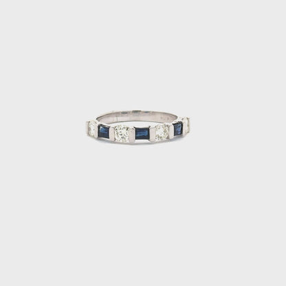 0.72ct Natural Round Diamonds & 0.63ct Emerald-Cut Sapphires (Alternating Design) Band | 14K WG