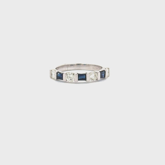 0.72ct Natural Round Diamonds & 0.63ct Emerald-Cut Sapphires (Alternating Design) Band | 14K WG