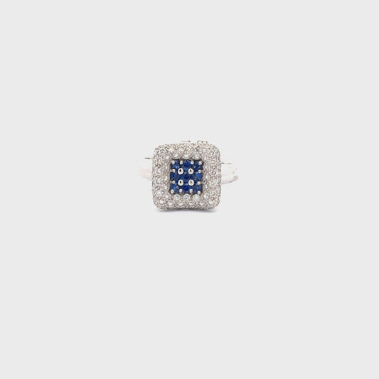 14K WHITE GOLD | 0.50 CT NATURAL DIAMOND | 0.50 NATURAL BLUE SAPPHIRE RING.