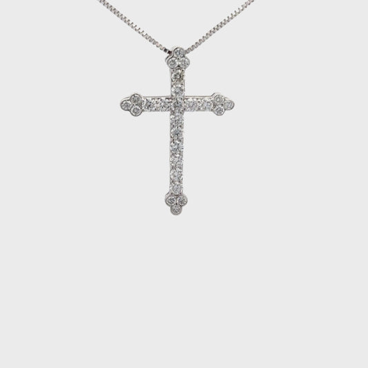 0.79 ctw Natural Diamonds Cross Pendant | 18K White Gold.