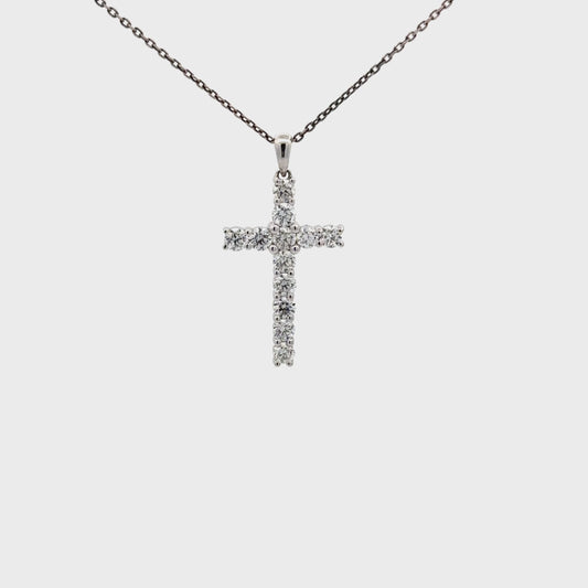 0.83 ctw Natural Diamonds Cross Pendant | 18k White Gold