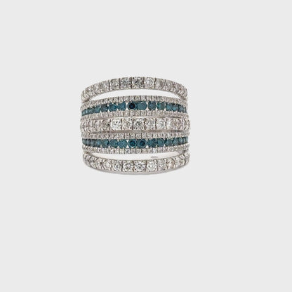 14K WHITE GOLD | 0.79 CT NATURAL BLUE DIAMONDS | 1.90 CT NATURAL DIAMONDS RING.