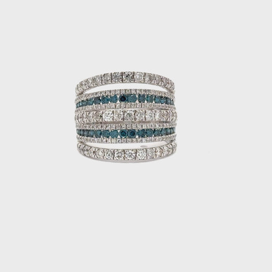14K WHITE GOLD | 0.79 CT NATURAL BLUE DIAMONDS | 1.90 CT NATURAL DIAMONDS RING.