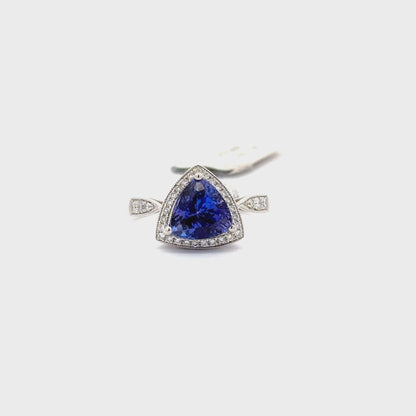 2.27ct Natural Trillion-Cut Tanzanite Center & 0.24ct Natural Side Diamonds Ring | 14K WG