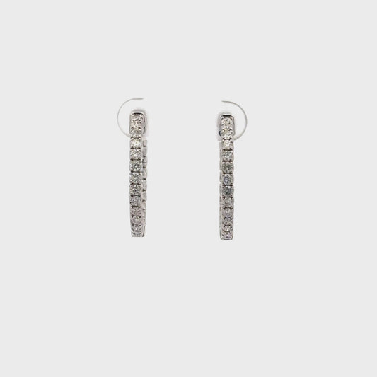 1.35 ctw Natural Diamonds Hoop Earrings | 14k White Gold