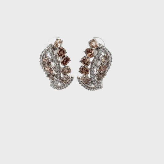 3.72 ctw Natural Champagne Diamonds & Natural Diamonds Earrings | 18k White Gold