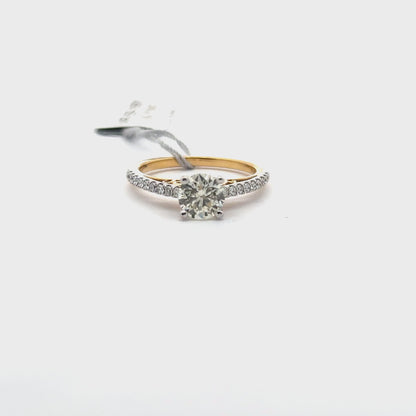 1.00ct Natural Round Center Diamond & 0.33ct Side Diamonds Ring | 18K YWG