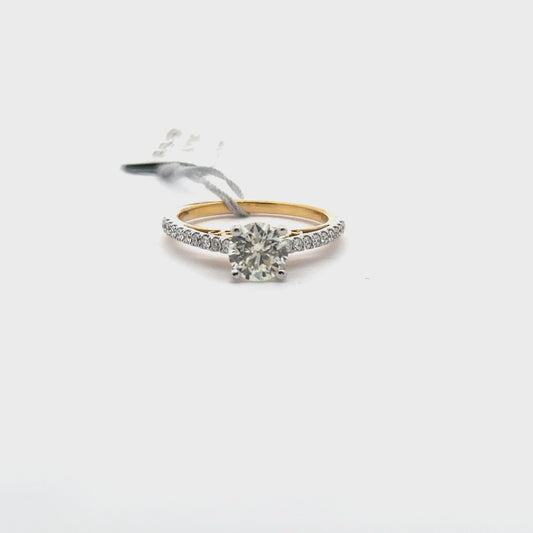 1.00ct Natural Round Center Diamond & 0.33ct Side Diamonds Ring | 18K YWG