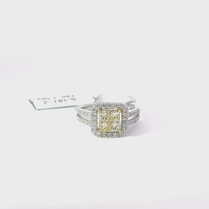 0.79ct Natural Yellow Princess-Cut Diamond Ring | 0.66ct Side Diamonds | 14K YWG
