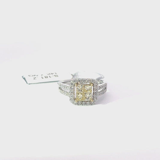 0.79ct Natural Yellow Princess-Cut Diamond Ring | 0.66ct Side Diamonds | 14K YWG