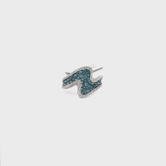 14K White Gold | 0.30 ct Natural Diamond | 0.82 ct Natural Blue Diamonds.