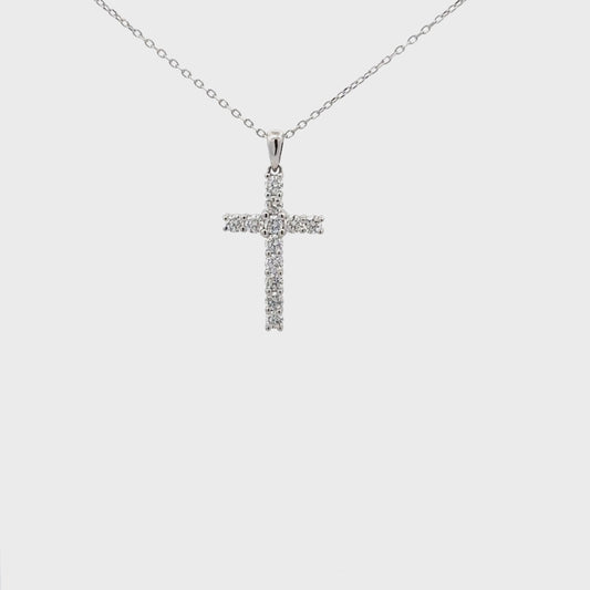 0.52 ctw Natural Diamonds Cross Pendant | 18k White Gold