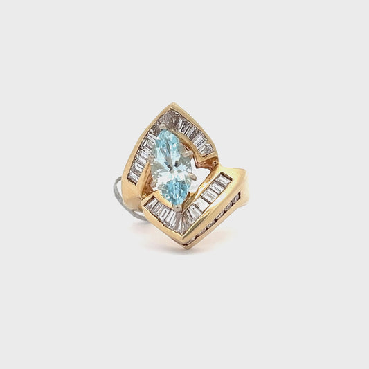 1.62 ct Marquise Natural Aquamarine | 1.25 ctw Natural Diamond Ring | 14k YG.