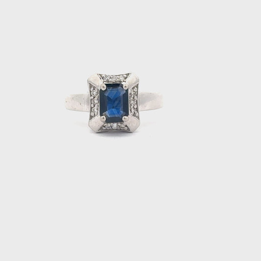1.26ct Natural Emerald cut Sapphire & 0.14ct Natural Diamonds Ring | 14K WG
