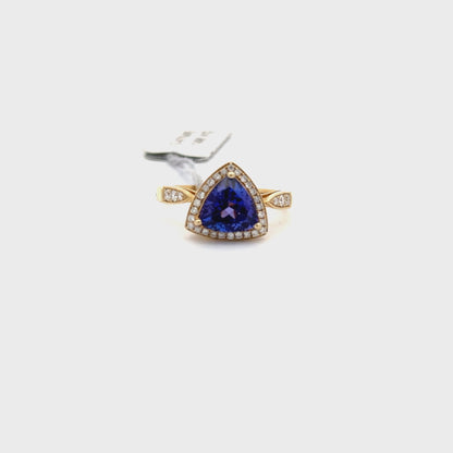 1.77ct Natural Trillion-Cut Tanzanite Center & 0.24ct Natural Side Diamonds Ring | 14K YG
