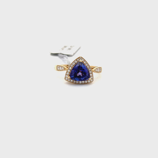 1.77ct Natural Trillion-Cut Tanzanite Center & 0.24ct Natural Side Diamonds Ring | 14K YG